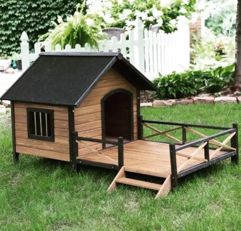 A modern dog house with a front porch