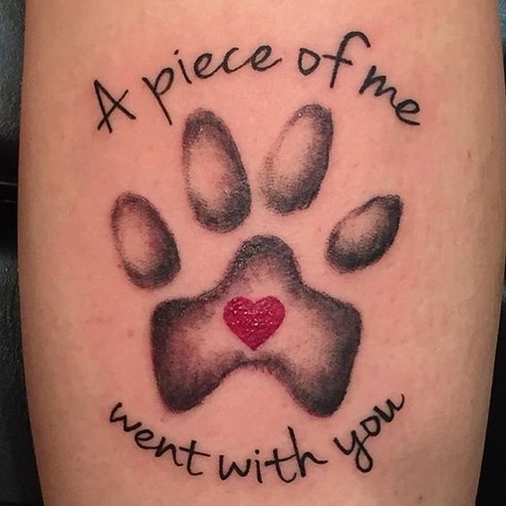 small red heart inside a paw print with a quote around it 