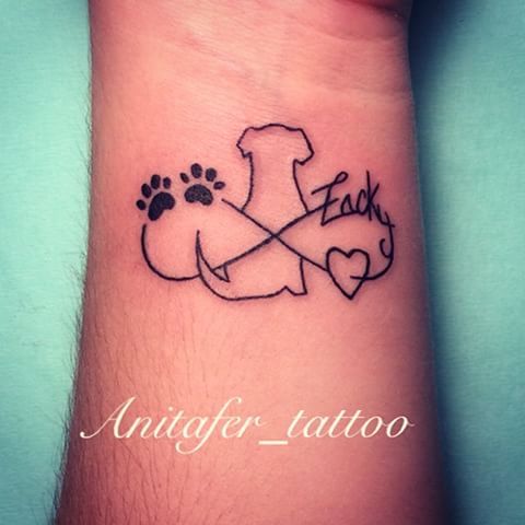 infinity sign with outline of a dog, name 