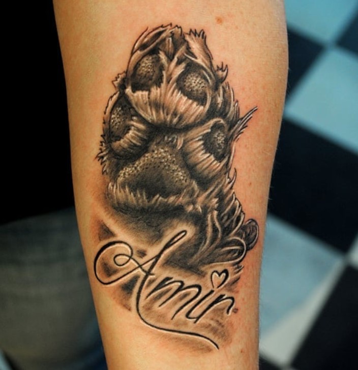 3D black paw print tattoo with 