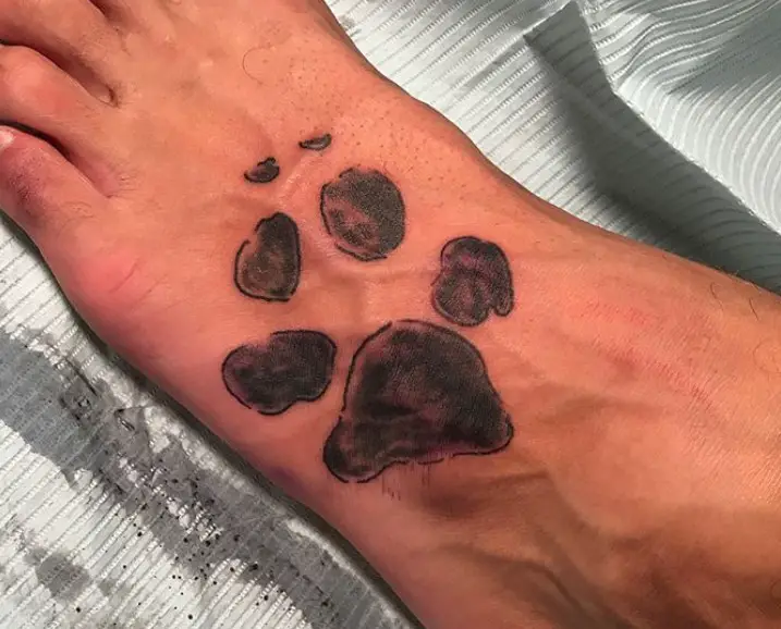 black paw print tattoo on foot