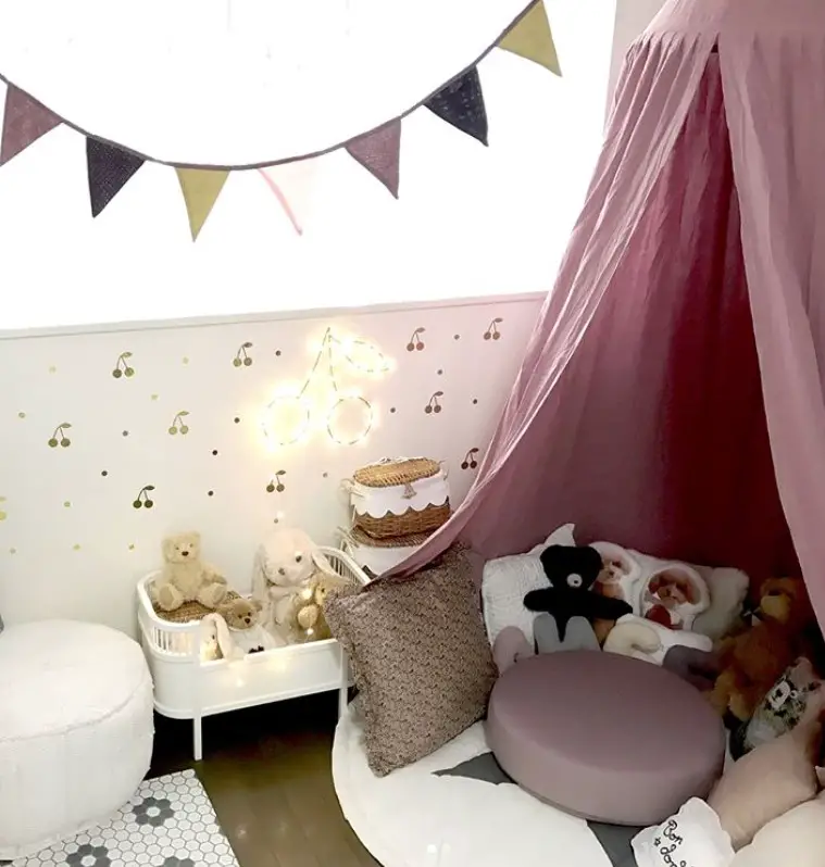 blush pink and white boho design dog room