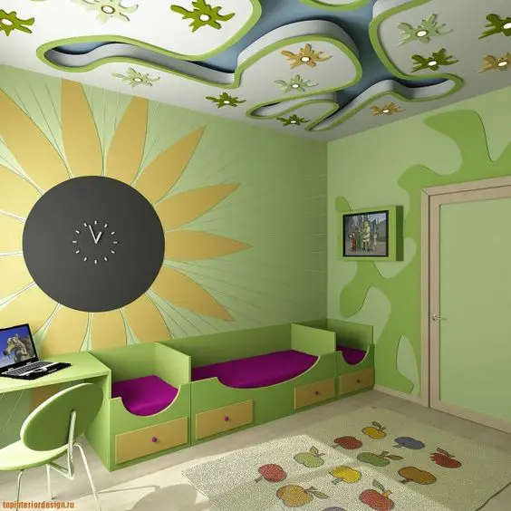apples and flowers themed dog room