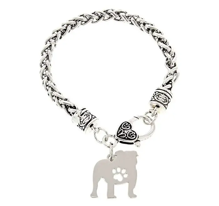 A charm bracelet with a Bulldog silhouette charm
