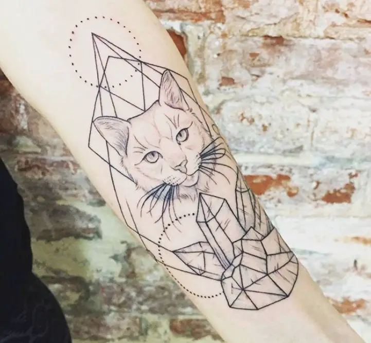 Geometric Cat Tattoo on the forearm