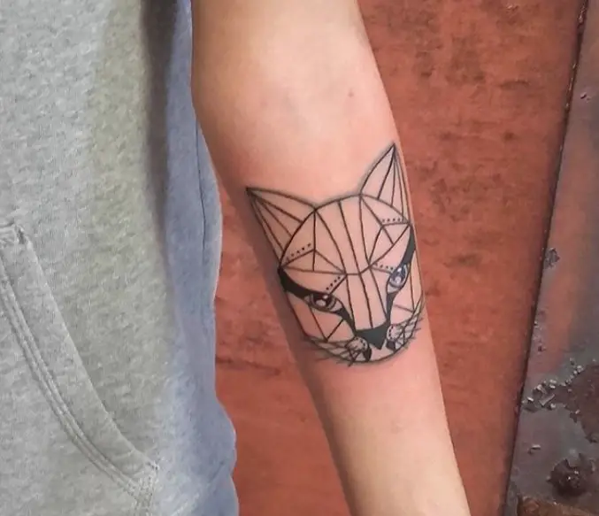 a Geometric face of a Cat Tattoo for forearm
