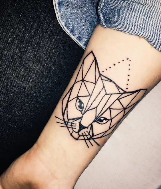 Geometric face of a Cat Tattoo on the forearm