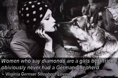 black and white photo of a girl kissing the nose of a German Shepherd with saying 