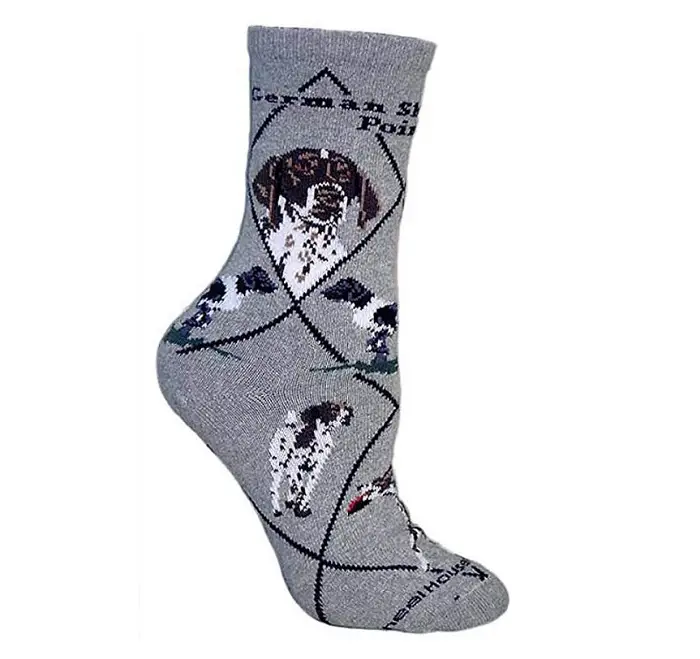 gray women's socks with German Shorthaired Pointer pattern