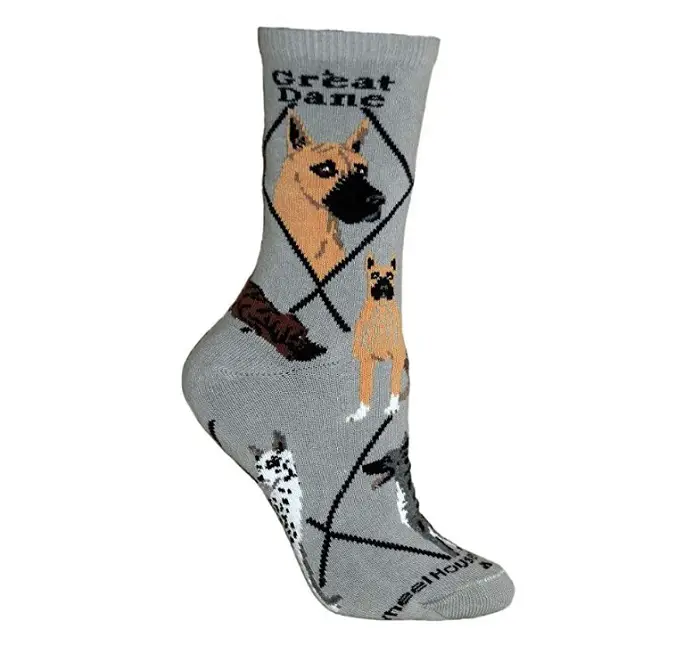 Gray Ladies Socks designed with Great Danes in different coat types