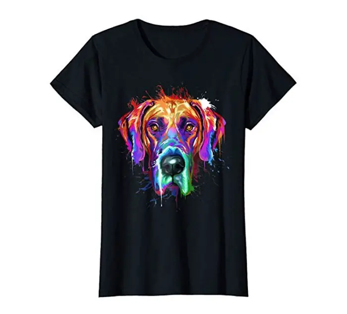 black T-Shirt with face of a Great Dane in neon colors