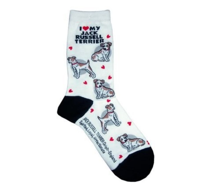 a pair of socks with adorable Jack Russell Terriers prints