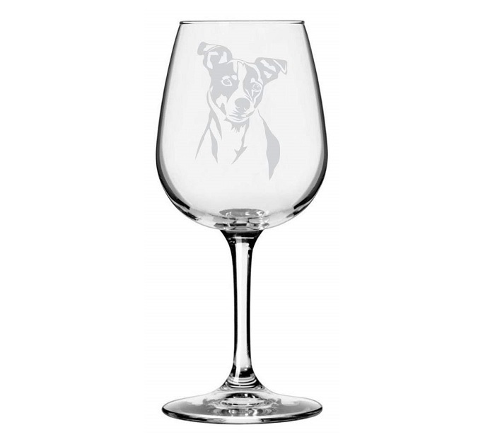 Etched Glass with the smiling face of a Jack Russell Terrier
