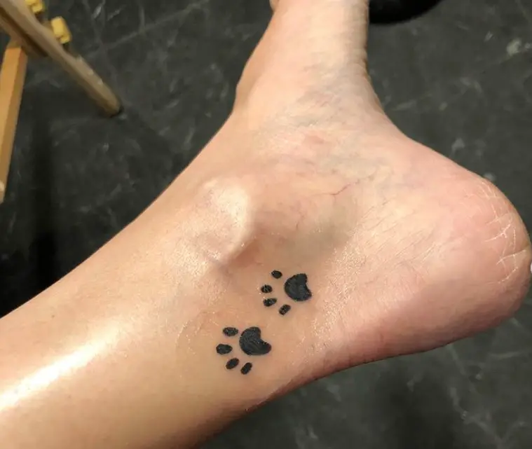 two black paw prints tattoo on the heel