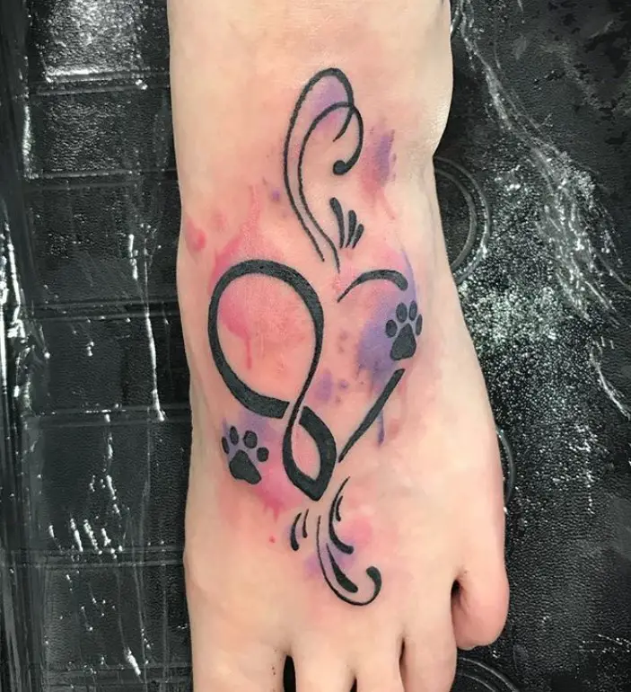 Paw Prints with infinity heart design Tattoo on the feet
