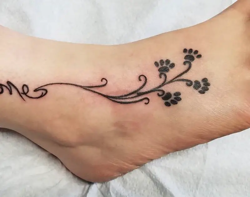 Paw Prints with curvy lines Tattoo on the feet