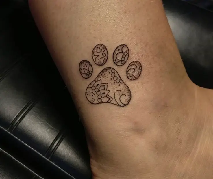 mandala paw print on the ankle