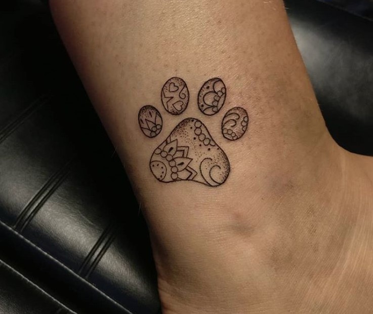 mandala paw print on the ankle