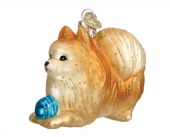 Pomeranian in a Bow playing position Christmas ornament