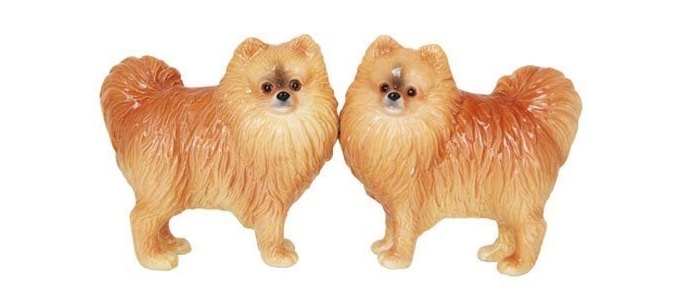 two standing Pomeranian Dog Salt and Pepper Shakers