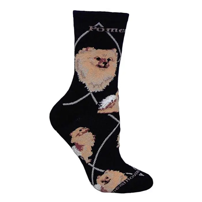 black socks with Pomeranian design