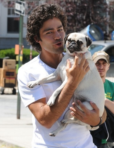 Adrian Grenier holding his pug