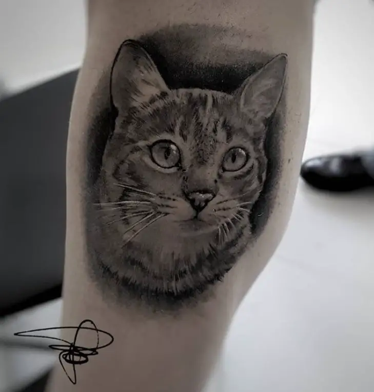 3D face of Realistic Cat Tattoo on the leg