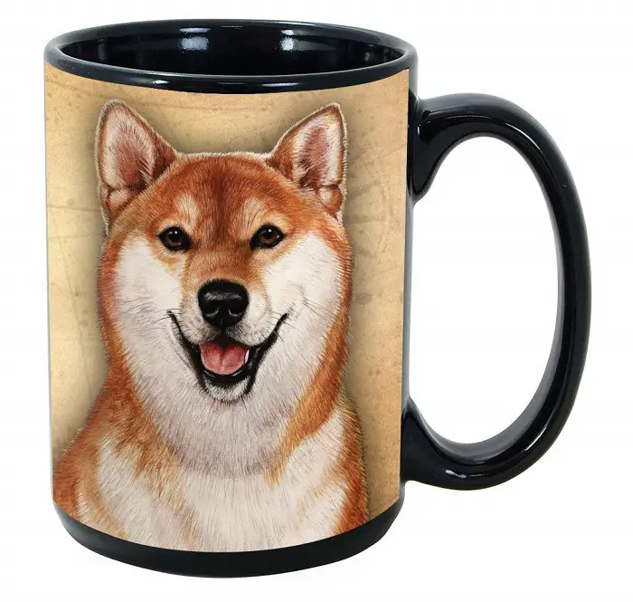 A coffee mug with Shiba Inu print