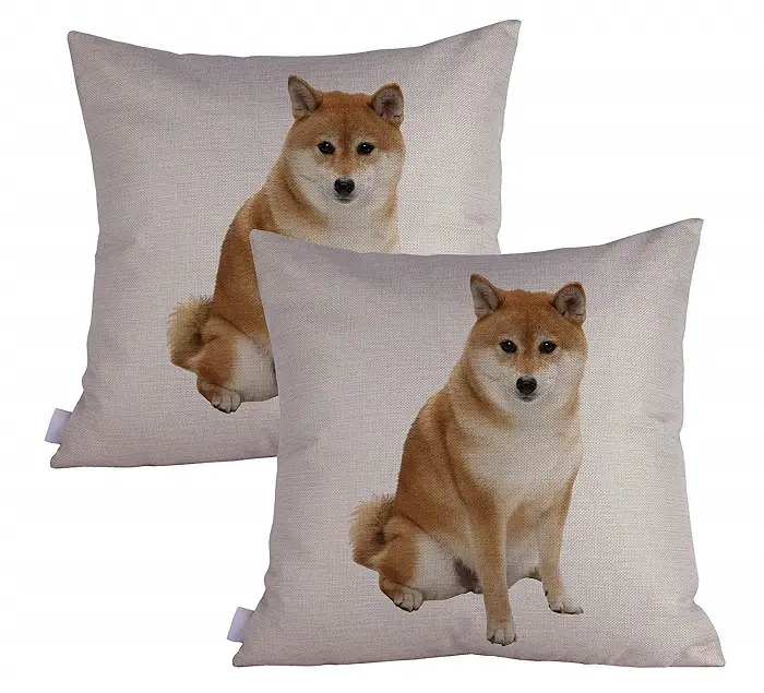 A pillow case printed with a Shiba Inu portrait