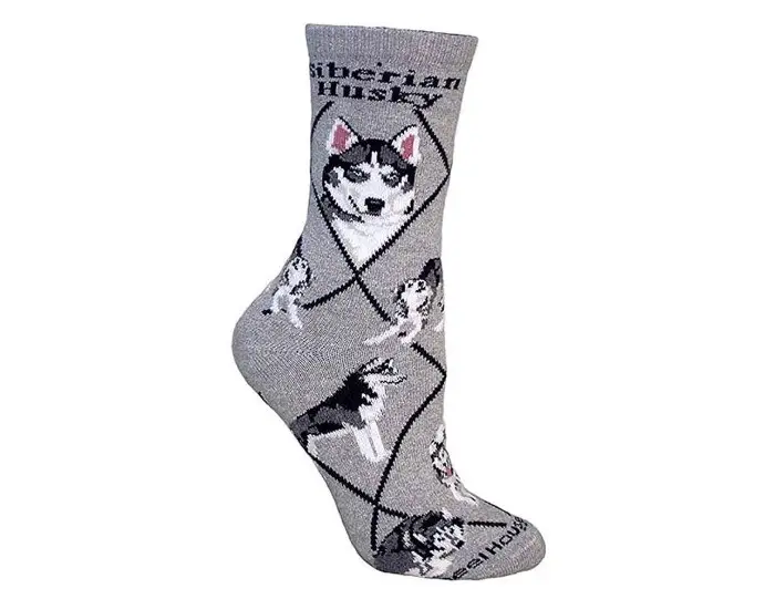 gray Siberian Husky Cotton Socks