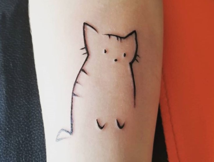 cute outline of a cat tattoo