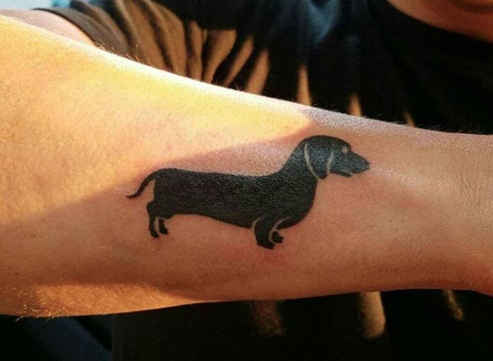 plain back Wiener Dog standing sideways tattoo on the arm