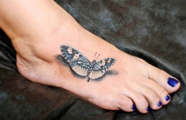 3D butterfly tattoo on feet