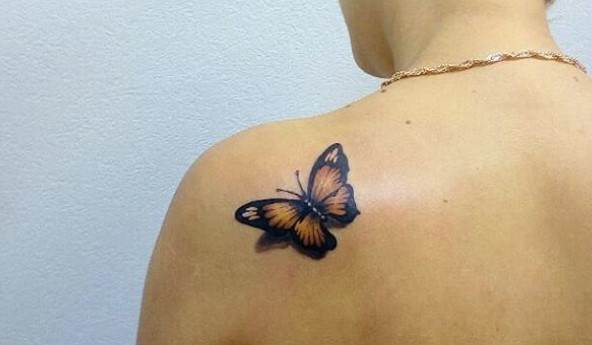 3D monarch butterfly tattoo on back