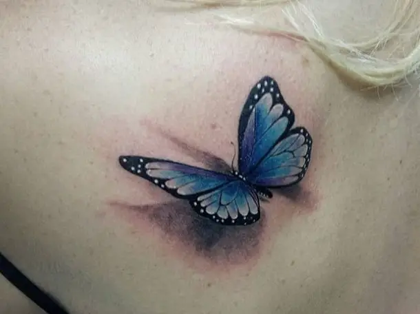 Blue 3D butterfly tattoo