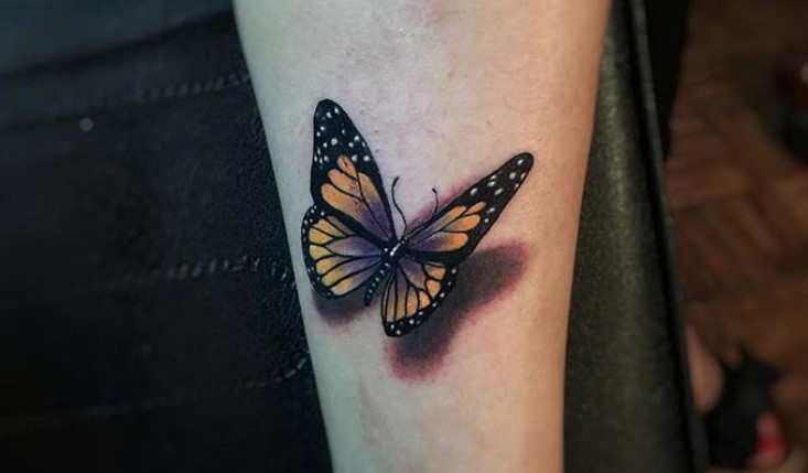 3D Yellow butterfly tattoo on wrist