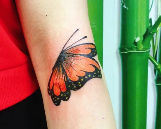 Monarch tattoo on forearm