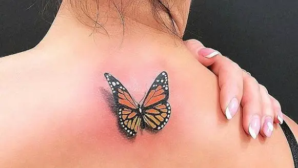 3D monarch butterfly tattoo on the back