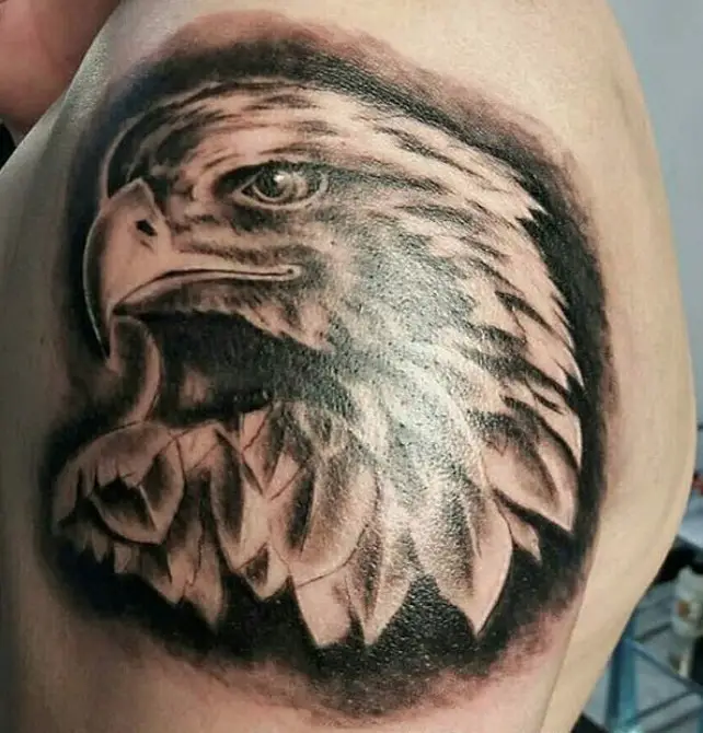 3D sideview head of an Eagle Tattoo on the shoulder