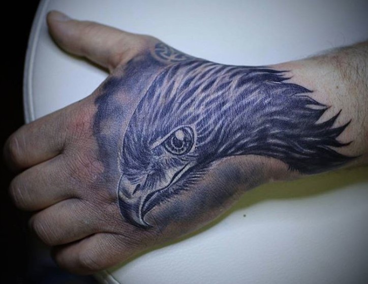 3D sideview face of an Eagle Tattoo on the hand