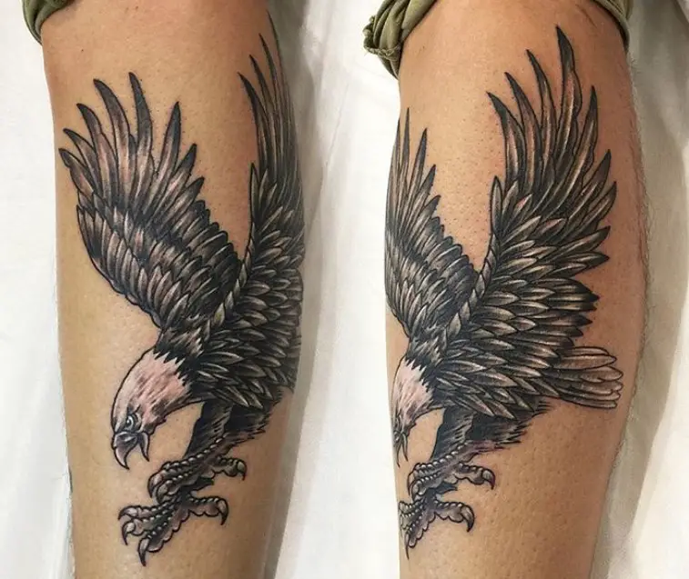 black and white flying Eagle Tattoo tattoo on the leg