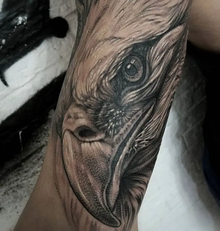 sideview face of an Eagle Tattoo on the shoulder