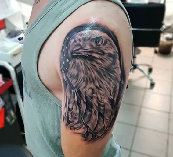 3D head of an Eagle Tattoo on the shoulder