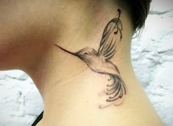 simple hummingbird tattoo on neck