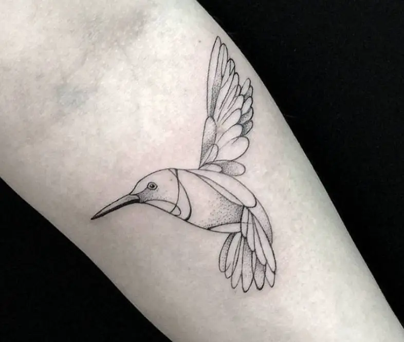 simple outline hummingbird tattoo on forearm