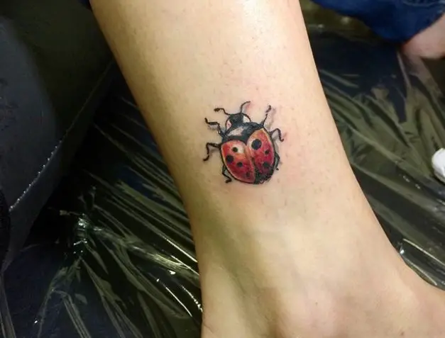 3D Ladybug Tattoo on the ankle