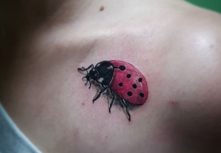 big 3D Ladybug Tattoo on the chest