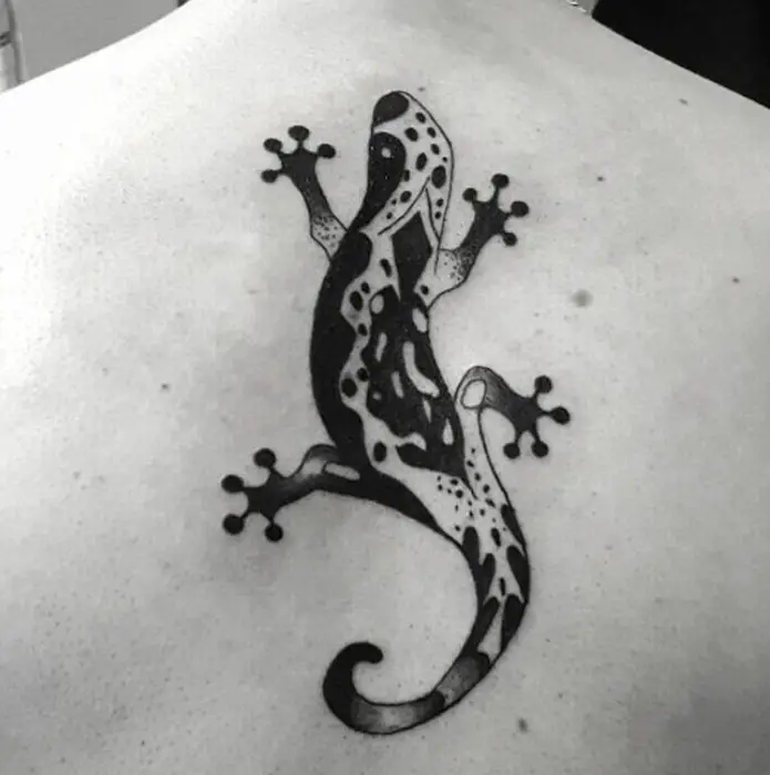 artistic black and white Lizard Tattoo on the back