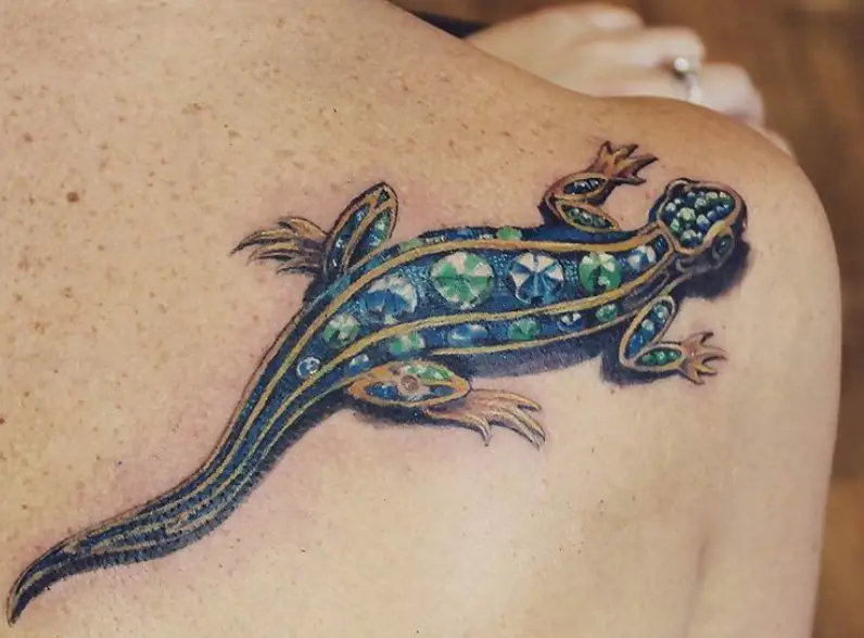 beautiful gem Lizard Tattoo on the back