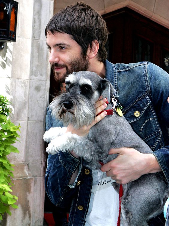 Jim Sturgess carrying his Schnauzer